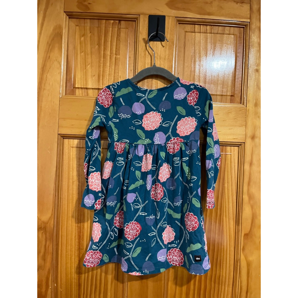 Little Girl Tea Collection Floral Wrap-Neck Cotton Long Sleeve Dress Size 3 - Picture 4 of 4